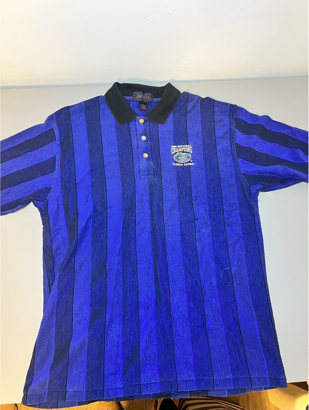 Vintage 90s Antigua Florida Gators Polo Shirt Size L  Blue Striped